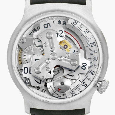 View full screen - View 1 of Lot 290. No. 5 | A stainless steel semi-skeletonised wristwatch with satellite hours display | Circa 2026.