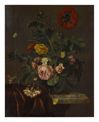 View full screen - View 1 of Lot 247. FOLLOWER OF WILLEM VAN AELST, EARLY 18TH CENTURY | FLORAL STILL LIFE WITH BUTTERFLIES.