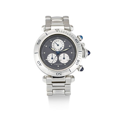 View full screen - View 1 of Lot 187. CARTIER | PASHA, REFERENCE 1352, A STAINLESS STEEL CHRONOGRAPH WRISTWATCH WITH DATE AND BRACELET, CIRCA 2000.