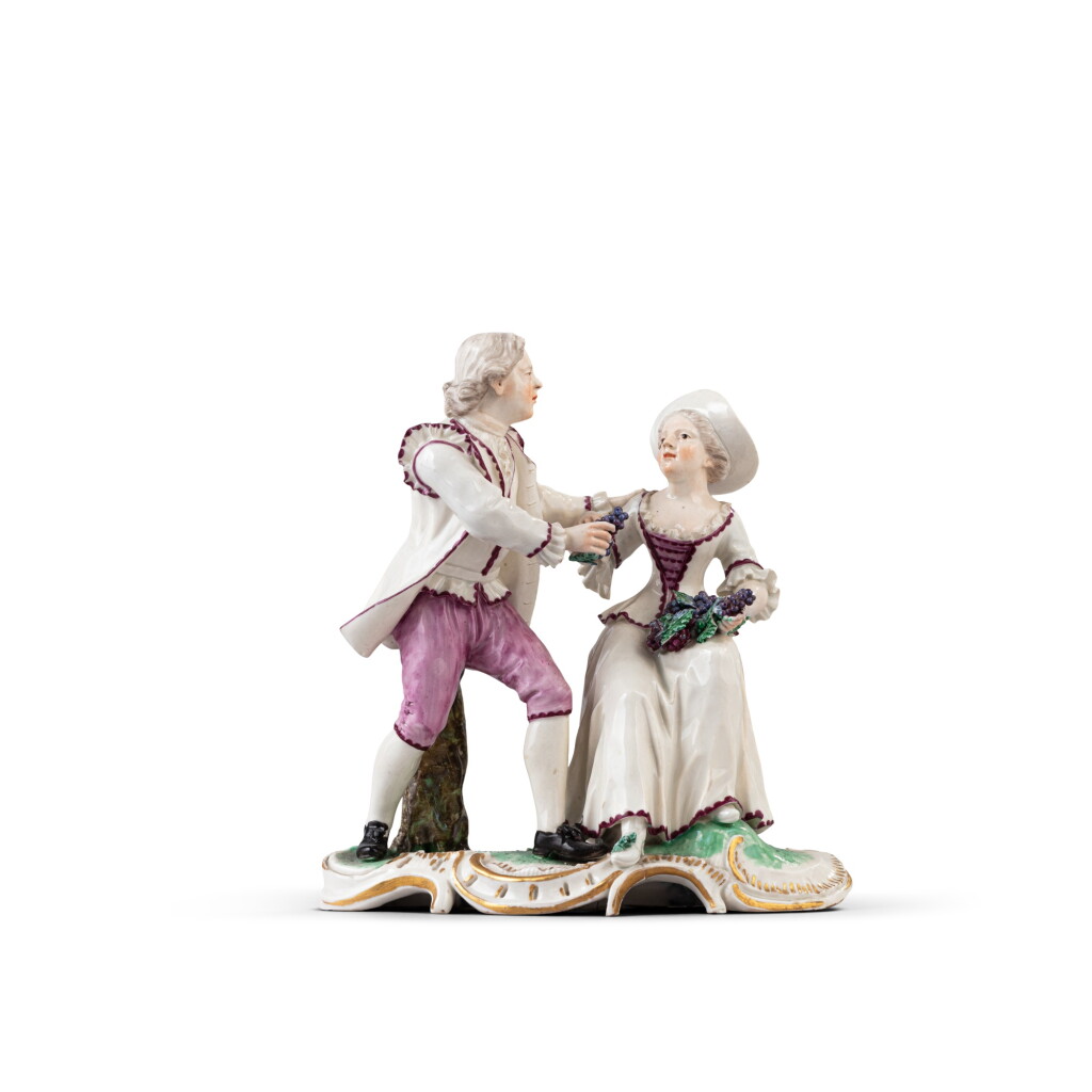 View full screen - View 1 of Lot 698. A Frankenthal porcelain allegorical figure group, emblematic of Autumn, circa 1760.