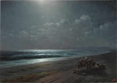 View full screen - View 1 of Lot 23. Rest by the Sea on a Moonlit Night.