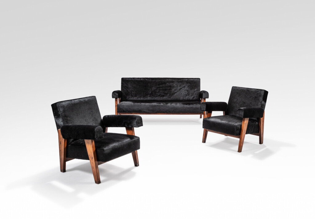 View full screen - View 1 of Lot 95. Sofa and pair of armchairs.