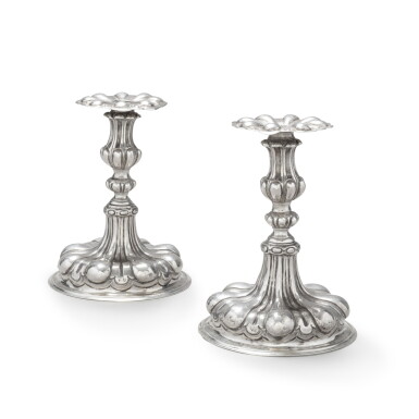 View full screen - View 1 of Lot 513. A pair of Italian silver candlesticks, Pietro Paolo Maccastroppi, Rome, circa 1690 | Paire de flambeaux en argent par Pietro Paolo Maccastroppi, Rome, vers 1690.