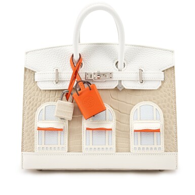 View full screen - View 1 of Lot 7713. Limited Edition Beton Matte Alligator, White Togo, Swift and Sombrero, Orange H and Craie Swift and Bleu Brume Chèvre Mysore Faubourg Sellier Birkin 20 Palladium Hardware, 2021.