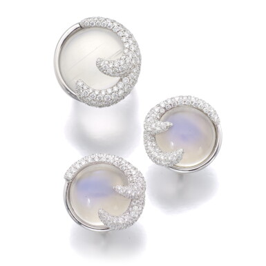 View full screen - View 1 of Lot 13. DE GRISOGONO | MOONSTONE AND DIAMOND DEMI-PARURE.
