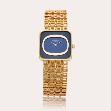 View full screen - View 1 of Lot 471. Reference 4183/1 | A yellow gold square bracelet watch, Circa 1975.