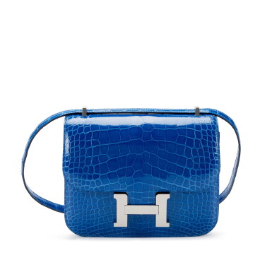 View full screen - View 1 of Lot 47. Bleu Zellige Shiny Alligator Mini Constance 18 Palladium Hardware, 2022.