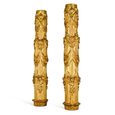 View full screen - View 1 of Lot 149. A pair of Italian giltwood fluted columns, 18th century.