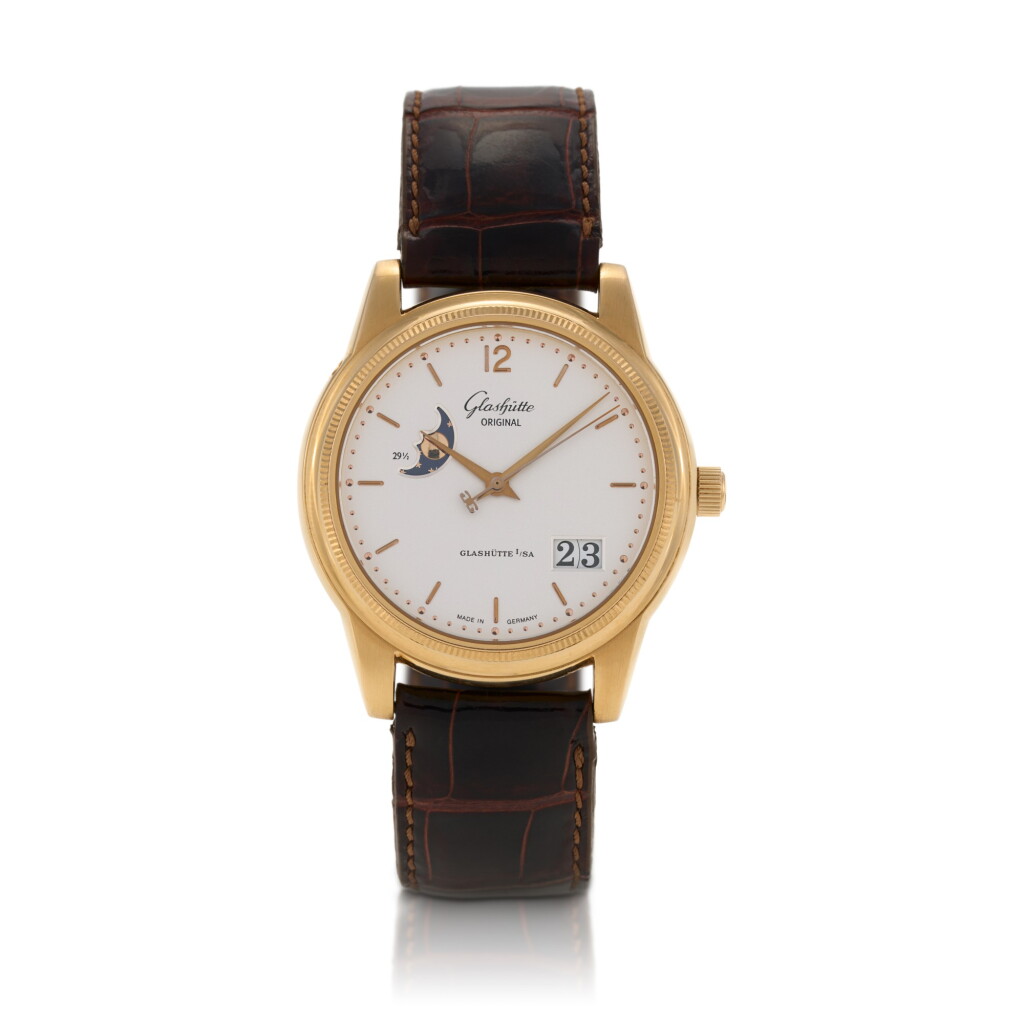 View full screen - View 1 of Lot 247. Senator Excellence, Ref. 1-36-04-02-05-50 Yellow gold wristwatch with moon phases and digital date display Circa 2018.
