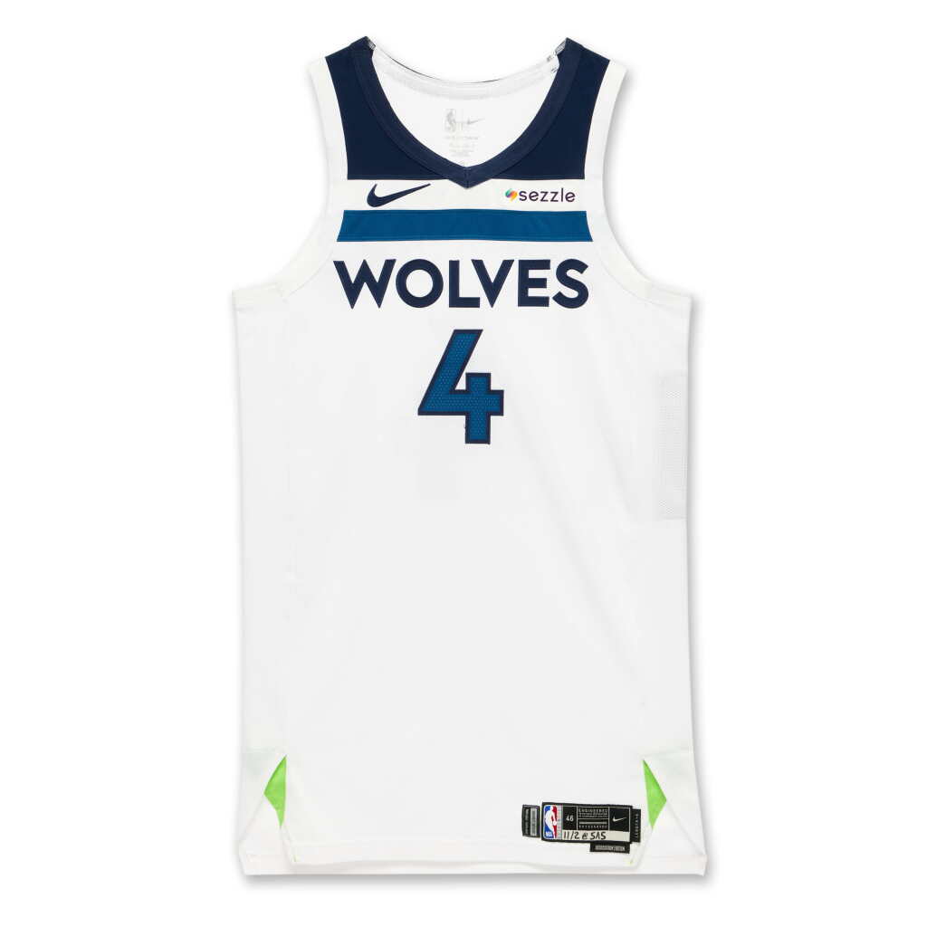 View full screen - View 1 of Lot 9. Rob Dillingham ‘Rookie Debut’ Minnesota Timberwolves Game Worn Association Edition Jersey | Matched to 2 Games.