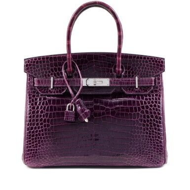View full screen - View 1 of Lot 58. Amethyst Shiny Porosus Crocodile Birkin 30 Palladium Hardware, 2010.