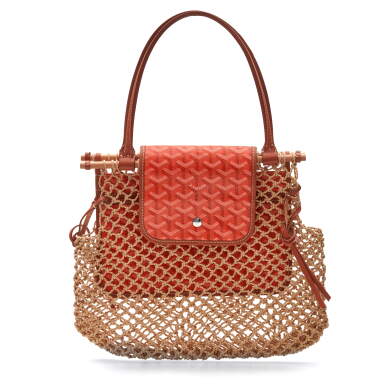 View full screen - View 1 of Lot 314. Orange Alligre Net Bag in Goyardine Canvas and Raffia with Silver Tone Hardware, 2018.