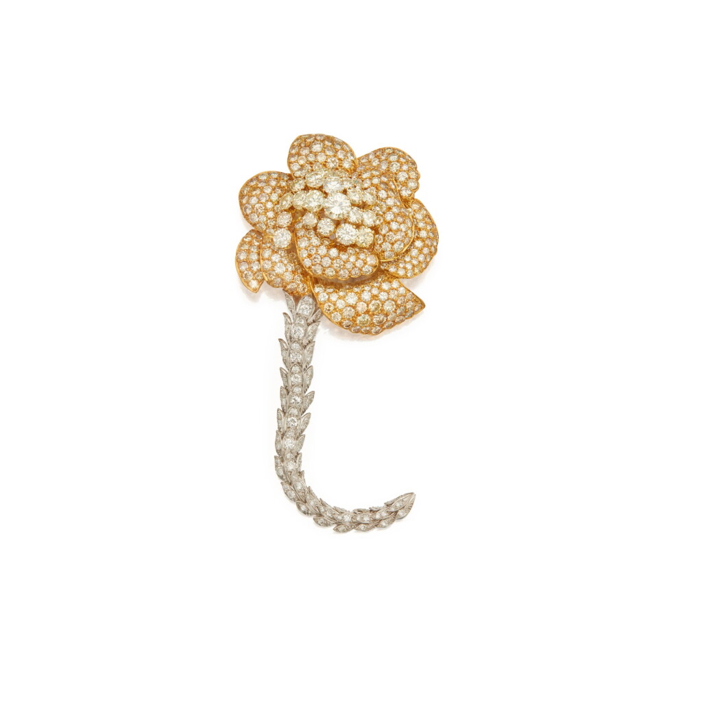 View full screen - View 1 of Lot 414. Diamond and Colored Diamond Flower Brooch.