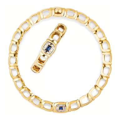 View full screen - View 1 of Lot 161. DEMI-PARURE DIAMANTS ET SAPHIRS, MELLERIO, 2000 | SAPPHIRE AND DIAMOND DEMI-PARURE, MELLERIO, 2000.