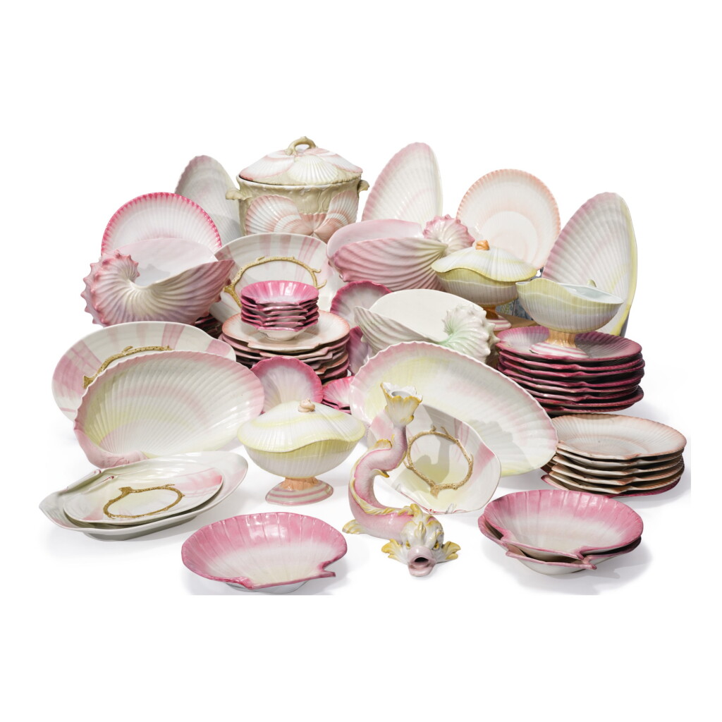 View full screen - View 1 of Lot 493. AN EXTENSIVE ASSEMBLED WEDGWOOD 'WREATHED SHELL' PART-DESSERT SERVICE, CIRCA 1820 AND 1864-82.