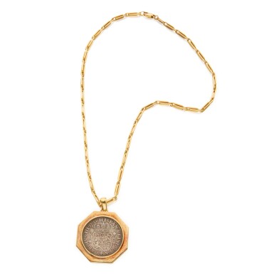 View full screen - View 1 of Lot 123. Gold and Antique Coin 'Monete' Pendant-Necklace.