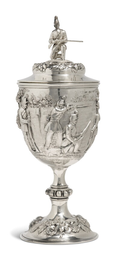 View full screen - View 1 of Lot 336. A Victorian Silver Rifle Prize Covered Cup, Robert Hennell III & IV, London, 1861 and 1869.