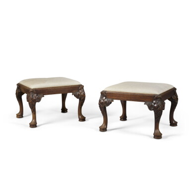 View full screen - View 1 of Lot 23. A pair of George II style mahogany stools, 19th century.