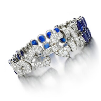 View full screen - View 1 of Lot 42. CARTIER | SAPPHIRE AND DIAMOND BRACELET.