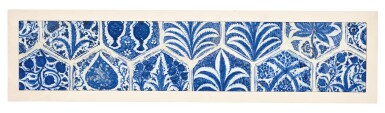 View full screen - View 1 of Lot 198. A blue and white Mamluk pottery tile panel, Syria, 15th century.