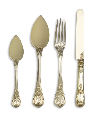 View full screen - View 1 of Lot 218. A French Silver-Gilt Dessert Flatware Service, Charles-Salomon Mahler, Paris, the Knives by Cardeilhac, Mid 19th Century.