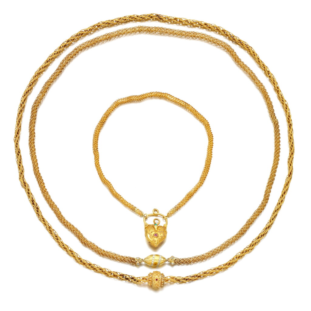 View full screen - View 1 of Lot 196. A group of gem-set and diamond necklaces .