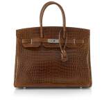HERMÈS | MIEL BIRKIN 35 IN SHINY POROSUS CROCODILE LEATHER WITH PALLADIUM HARDWARE, 2010