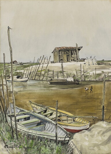 View full screen - View 1 of Lot 12. Léonard Tsuguharu Foujita 藤田嗣治 | Barques à marée basse 低潮的船隻.