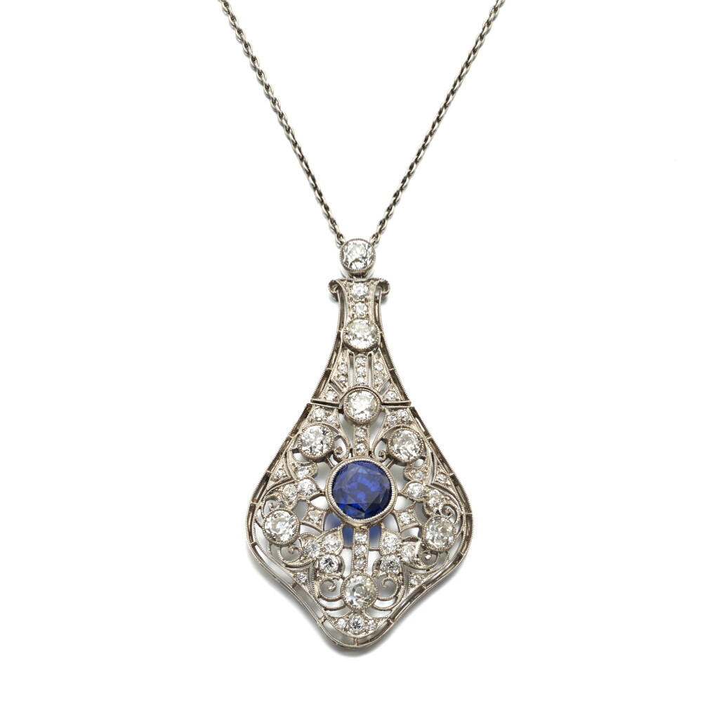 View full screen - View 1 of Lot 814. Sapphire and Diamond Pendent Necklace.