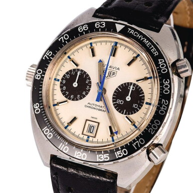 View full screen - View 1 of Lot 18. HEUER | Autavia, Ref. 1163, A Stainless Steel Chronograph Wristwatch, Circa early 1970s.