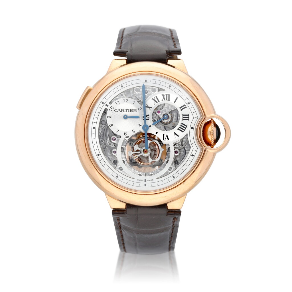 View full screen - View 1 of Lot 13. Ballon Bleu, Ref. 3326 Limited edition pink gold tourbillon wristwatch with dual time indication Circa 2009.