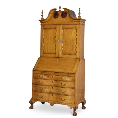 View full screen - View 1 of Lot 110. A Very Fine and Rare Chippendale Bonnet-Top Desk-and-Bookcase, Essex County, Massachusetts, circa 1770 .