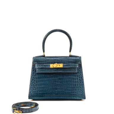 View full screen - View 1 of Lot 635. Vintage Bleu Tempête Porosus Crocodile Mini Kelly I Gold Hardware, 1997.