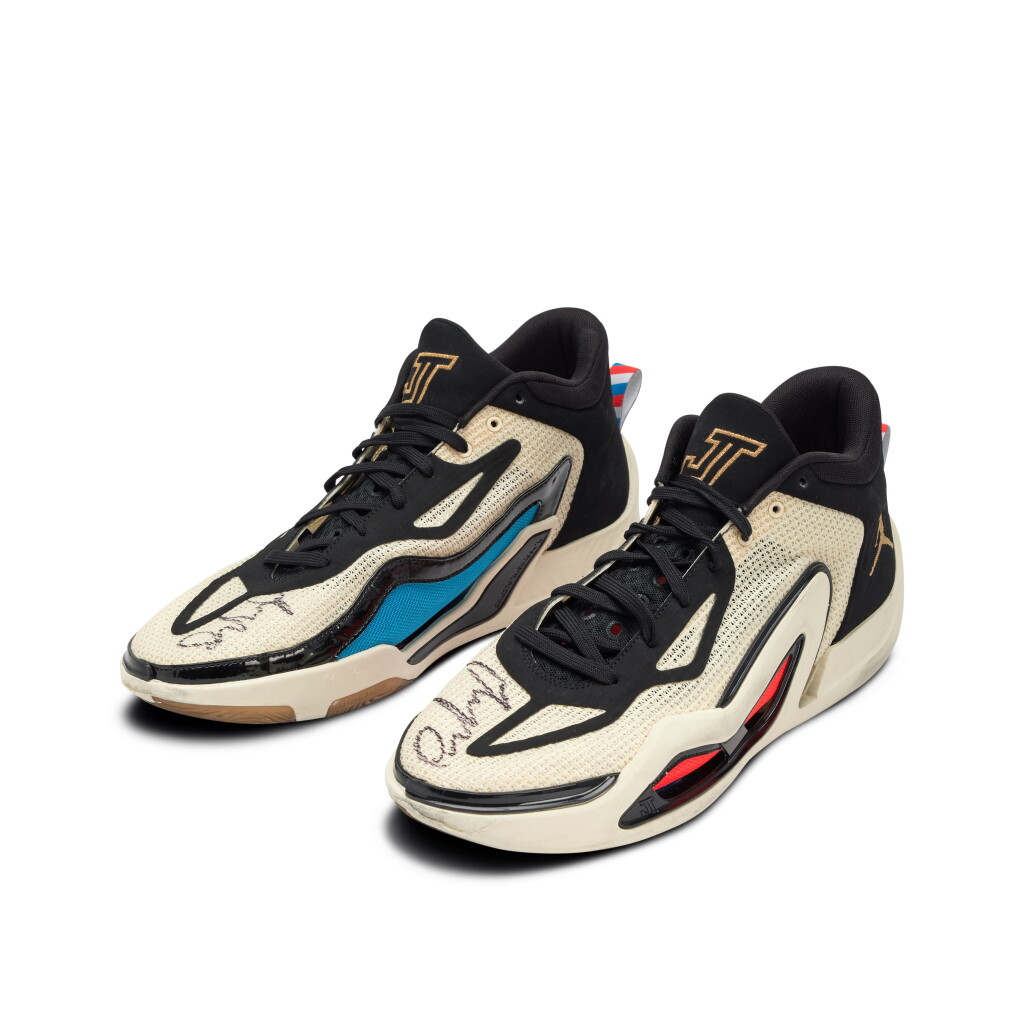 View full screen - View 1 of Lot 56. Jayson Tatum Dual Signed Tatum 1 ‘Barbershop’ Player Exclusive Sneakers.