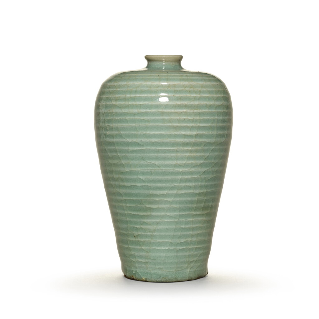 View full screen - View 1 of Lot 852. A celadon-glazed 'ribbed' meiping, Southern Song / Yuan dynasty.