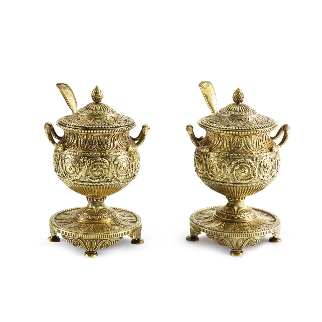 View full screen - View 1 of Lot 380. A Pair of George III Silver-Gilt Sugar Vases, Benjamin and James Smith, London, 1810.