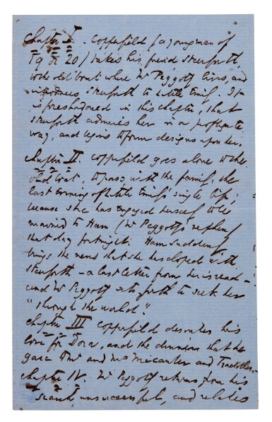 View full screen - View 1 of Lot 248. Charles Dickens | Autograph manuscript chapter outline of David Copperfield.