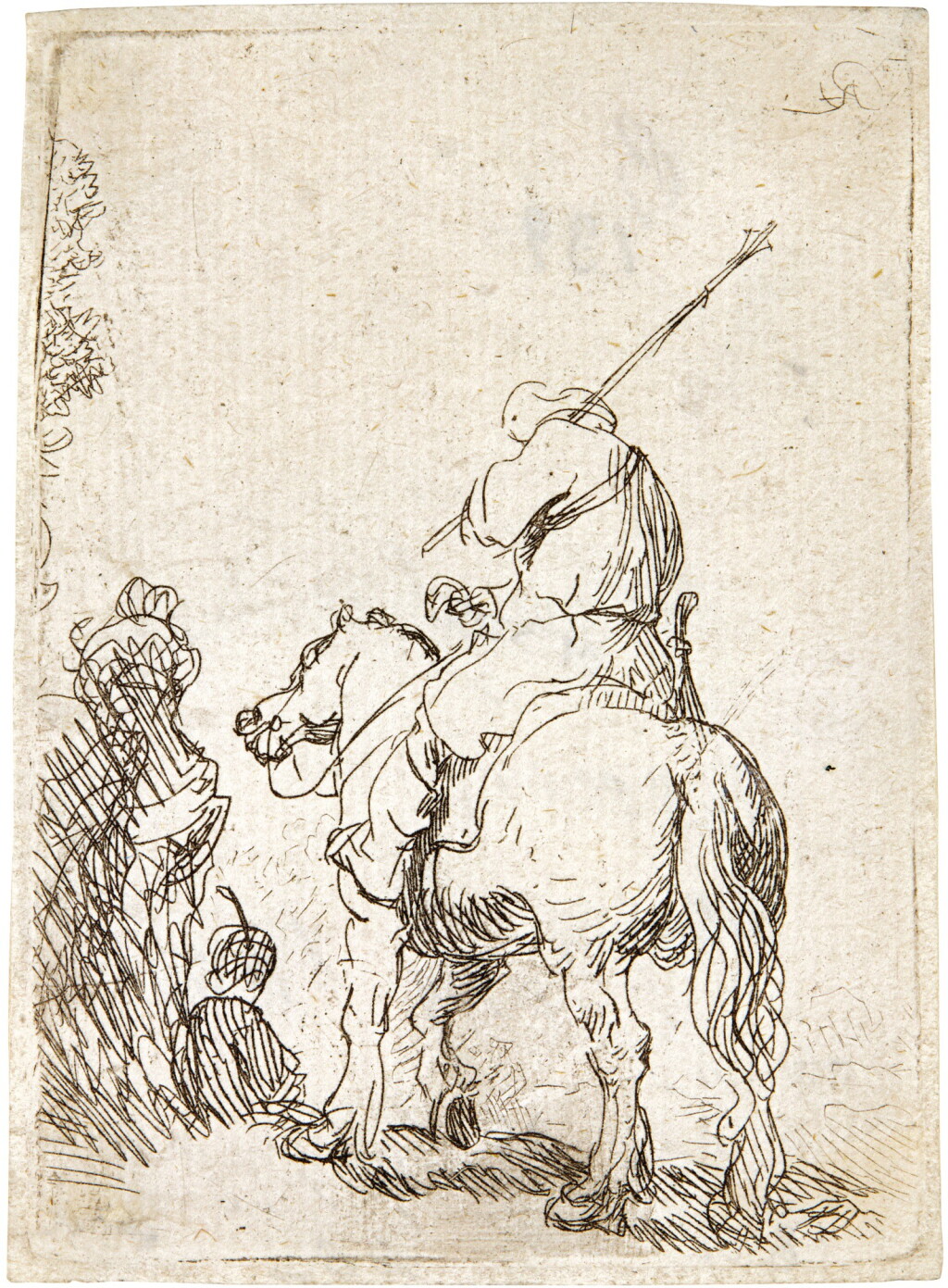 View full screen - View 1 of Lot 45. REMBRANDT HARMENSZ. VAN RIJN | TURBANED SOLDIER ON HORSEBACK (B., HOLL. 139; NEW HOLL. 43; H. 99).