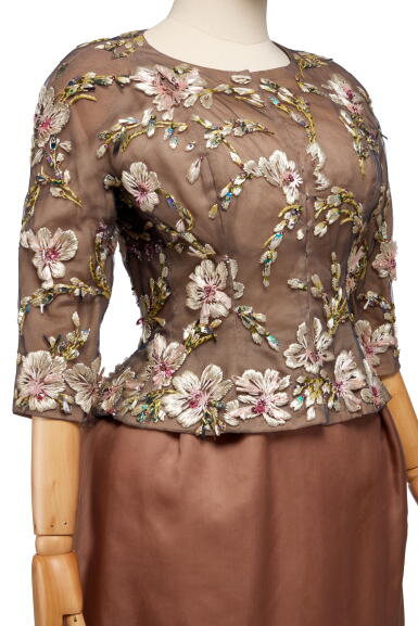 View full screen - View 1 of Lot 23. Haute Couture Lesage Embroidered Tulle and Silk Evening Ensemble, circa 1965.