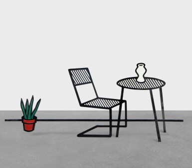 View full screen - View 1 of Lot 540. Chair, Table and Flower Pot.