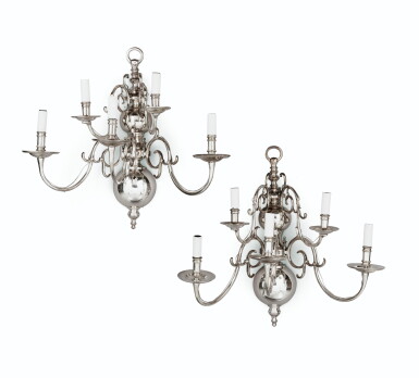 View full screen - View 1 of Lot 94. A pair of modern Dutch style chrome-plated brass wall appliques .