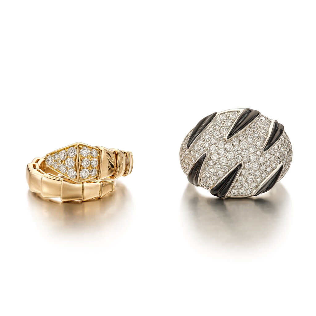 View full screen - View 1 of Lot 1683. 'Serpenti Viper' Diamond Ring and ‘Panthère de Cartier‘ Onyx and Diamond Ring | 寶格麗 | 'Serpenti Viper' 鑽石 戒指 |卡地亞| ‘Panthère de Cartier‘ 縞瑪瑙 配 鑽石 戒指.