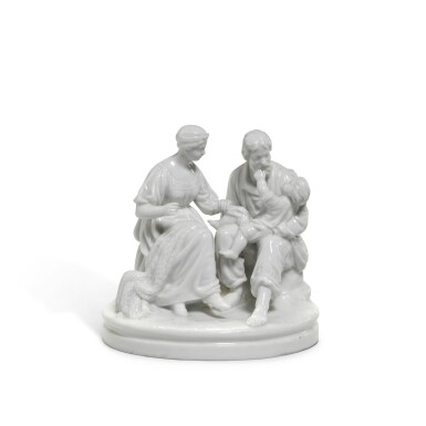View full screen - View 1 of Lot 268. A white porcelain figural group of a peasant family, Imperial Porcelain Factory, St Petersburg, period of Alexander II, 1855-1881.
