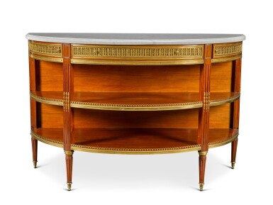 View full screen - View 1 of Lot 181. A Louis XVI gilt-bronze mounted mahogany demi-lune console desserte, circa 1780.