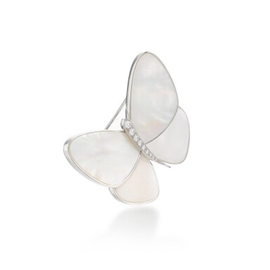 View full screen - View 1 of Lot 53. Mother-of-pearl and diamond brooch, 'Papillon'.