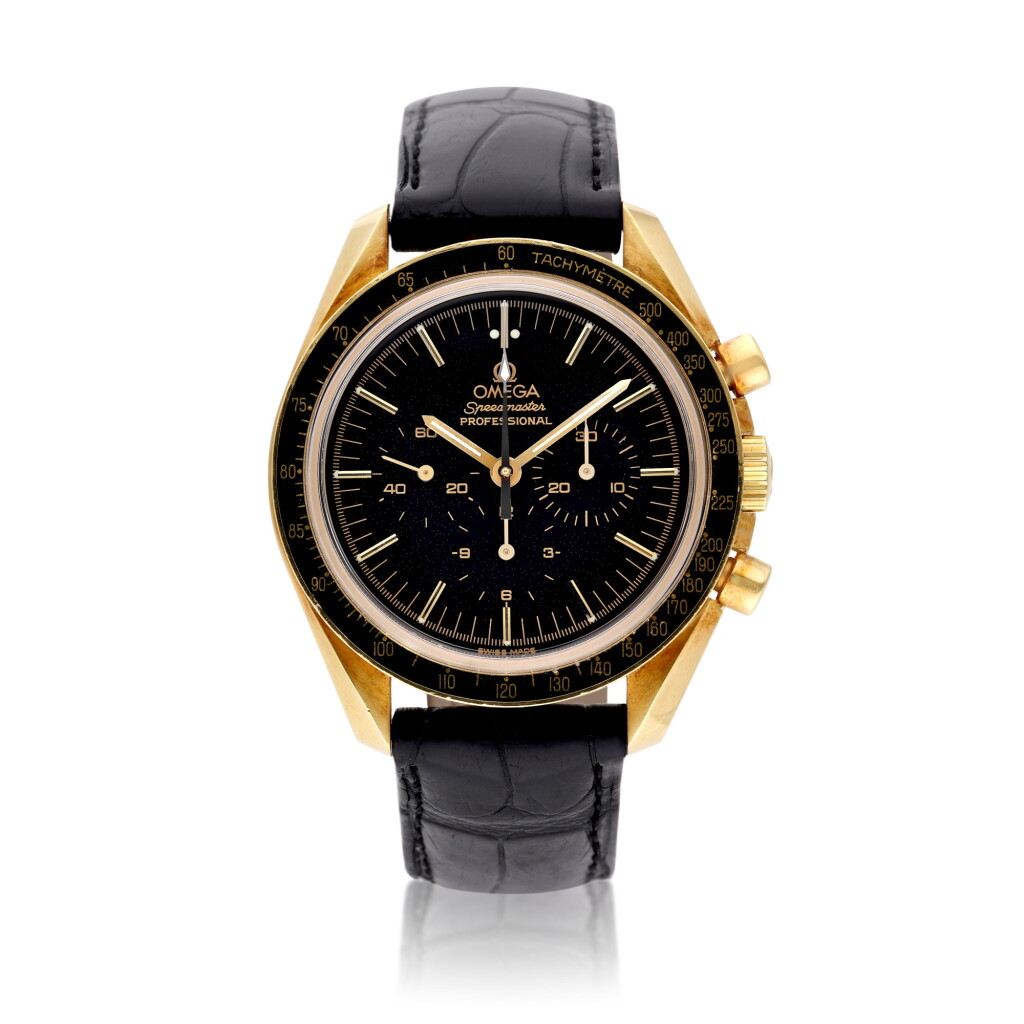 View full screen - View 1 of Lot 328. Reference 145.0052 Speedmaster | A yellow gold chronograph wristwatch, Circa 1995.