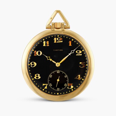 View full screen - View 1 of Lot 2103. An extremely rare and slim yellow gold openface keyless lever watch with black galvanic dial, Circa 1930 .