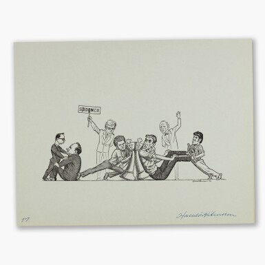 View full screen - View 1 of Lot 69. World Championship, 1972—Halldor Peterson | A series of caricatures of the famed match between Spassky and Fischer.
