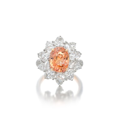 View full screen - View 1 of Lot 540. Padparadscha Sapphire and Diamond Ring.