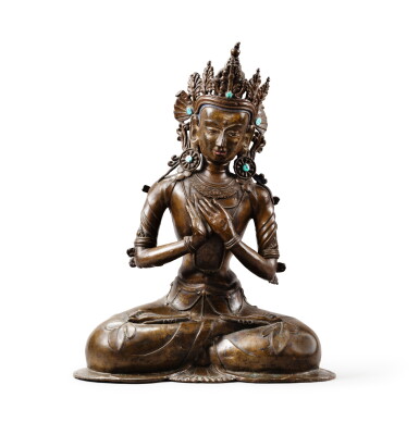 View full screen - View 1 of Lot 69. A large bronze figure of Maitreya Western Tibet, 17th century | 西藏西 十七世紀 銅彌勒佛坐像.